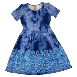 LuLaRoe Womens Dress Size XL Amelia Blue Tie Dye Paisley Floral Dipped